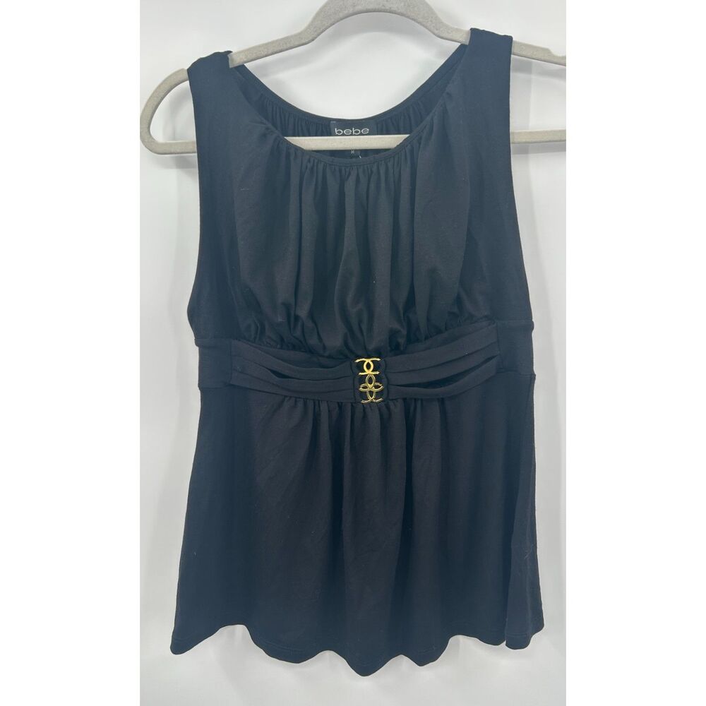 NWT Bebe Womens M Black Office Siren Tank Top Blouse Made USA Y2K Knit